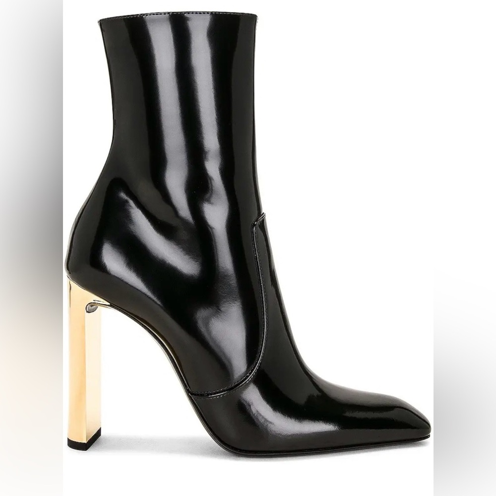 SAINT LAURENT Black Patent Shiny Leather Auteuil Booties 37